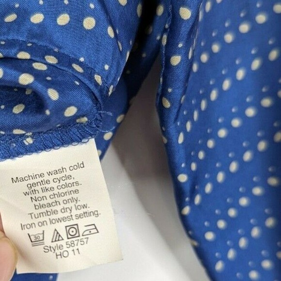 J Crew 0 Blythe 100% Silk Button Up Blue Polka Dot Career Shirt Blouse - Picture 7 of 10